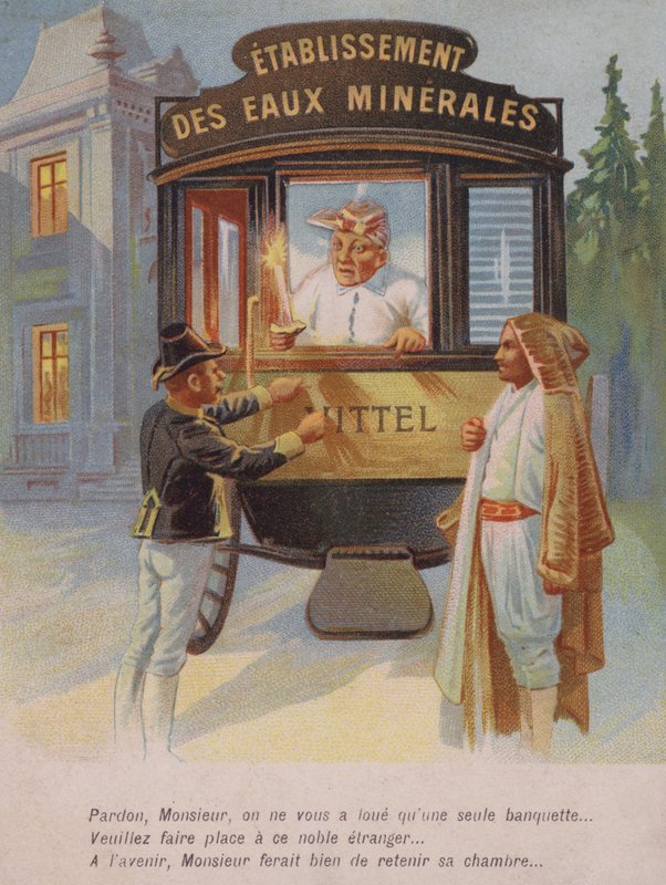 Muž je požádán, aby sdílel svůj pokoj s cizincem (chromolitho) od French School