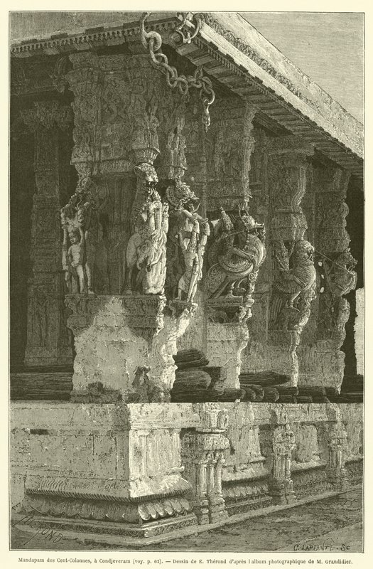 Mandapam ze sta sloupů, v Condjeveram (rytina) od French School
