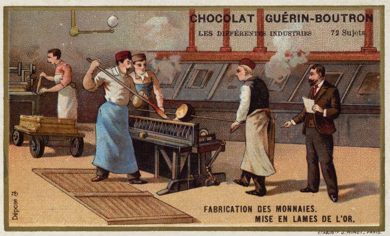 Výroba mincí (chromolitho) od French School