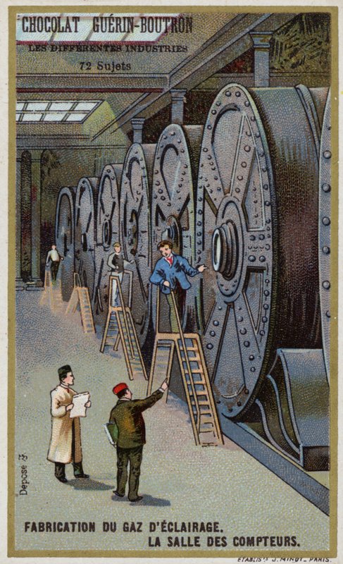 Výroba plynu pro osvětlení. Měřicí hala (chromolitho) od French School