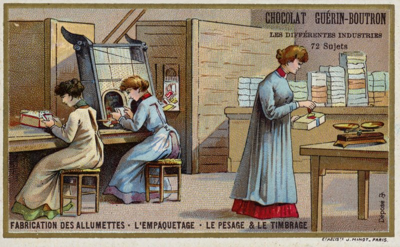 Výroba zápalek. Balení, vážení a ražení (chromolitho) od French School