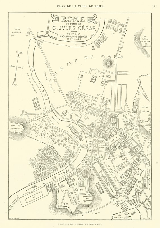 Mapa města Říma v době Julia Caesara (rytina) od French School
