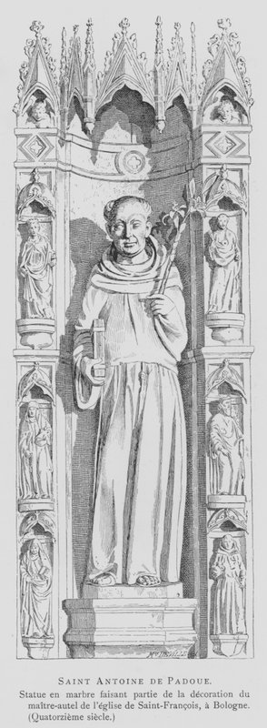 Mramorová socha svatého Antonína Paduánského, bazilika svatého Františka, Bologna, Itálie (litho) od French School