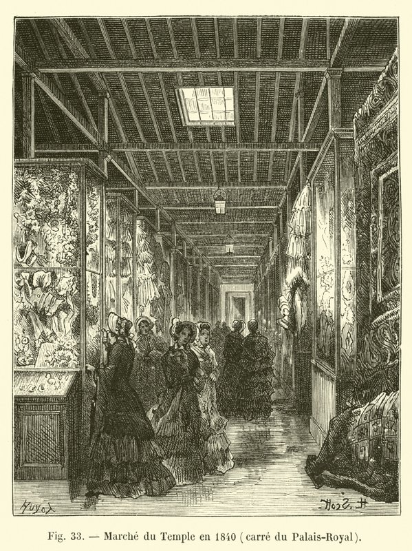 Marche du Temple v roce 1840, náměstí Palais-Royal od French School