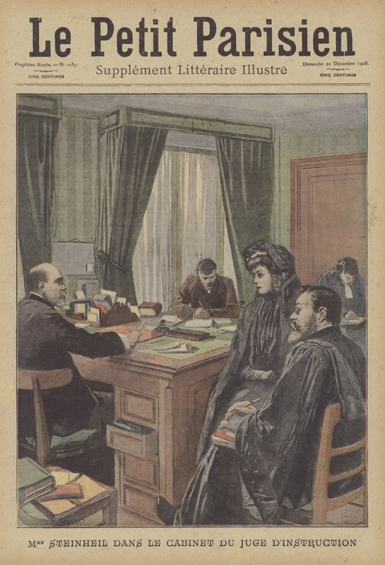 Marguerite Steinheil v kanceláři soudce (barva lito) od French School