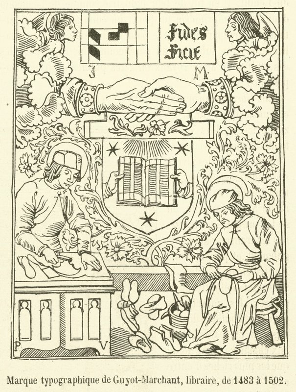 Typografická značka Guyot-Marchant, knihkupec, od roku 1483 do roku 1502 (rytina) od French School