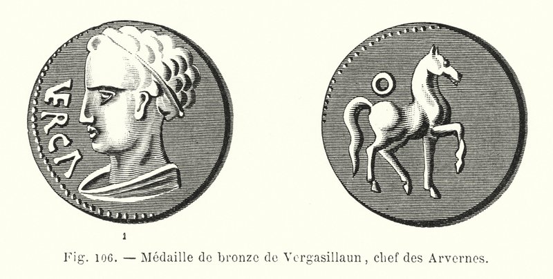 Bronzová medaile Vergasillauna, náčelníka Arvernes (rytina) od French School