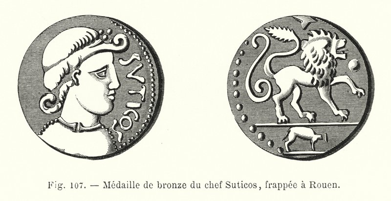Bronzová medaile náčelníka Suticos, ražená v Rouen (rytina) od French School
