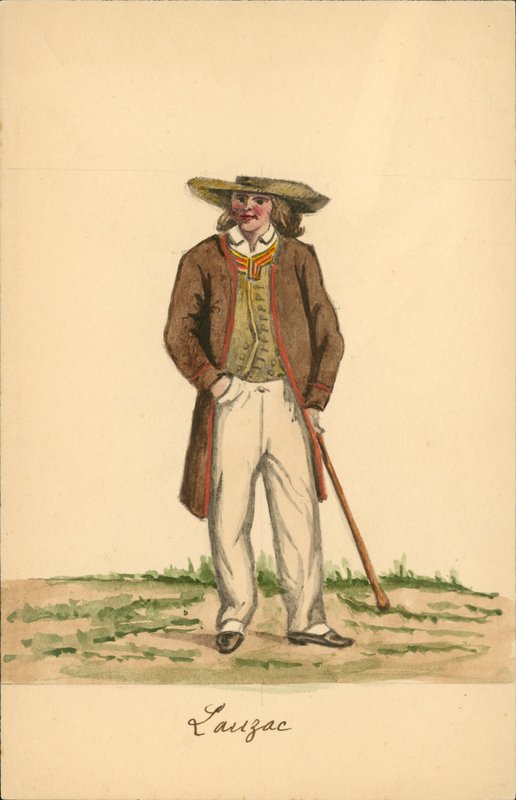 Mužský kroj z Lauzachu, Morbihan (barevná litografie) od French School