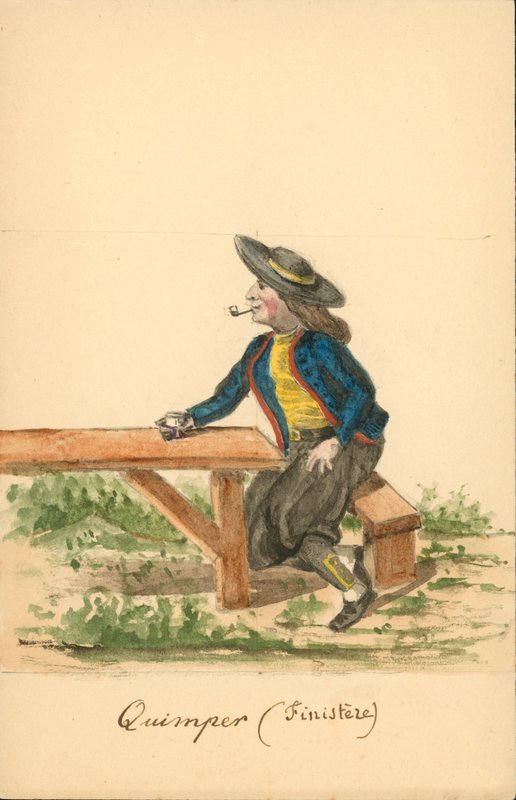 Mužský kroj z Quimperu, Finistere (barevná litografie) od French School