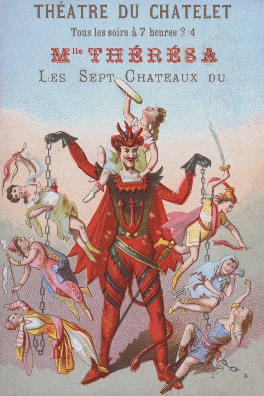 Mefistofeles visící muži a ženy v řetězech (barva litho) od French School