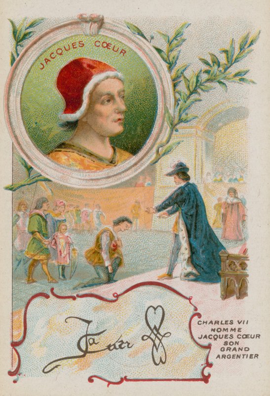 Obchodník Jacques Coeur vítán králem Karlem VII od French School