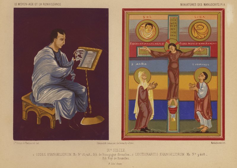 Miniatury z iluminovaných rukopisů 9. století (chromolitho) od French School