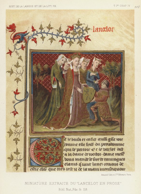 Miniatura extrahovaná z Lancelot v próze (barevné lito) od French School