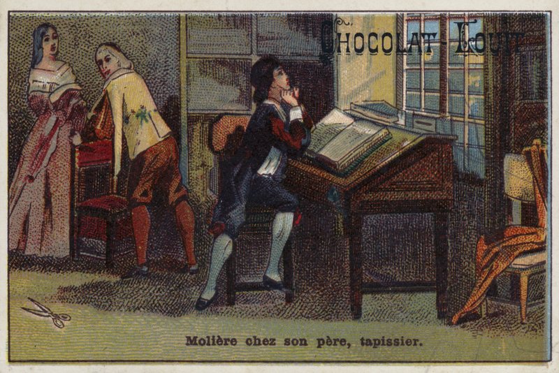 Moliere, francouzský dramatik, v domě svého otce, čalouníka od French School