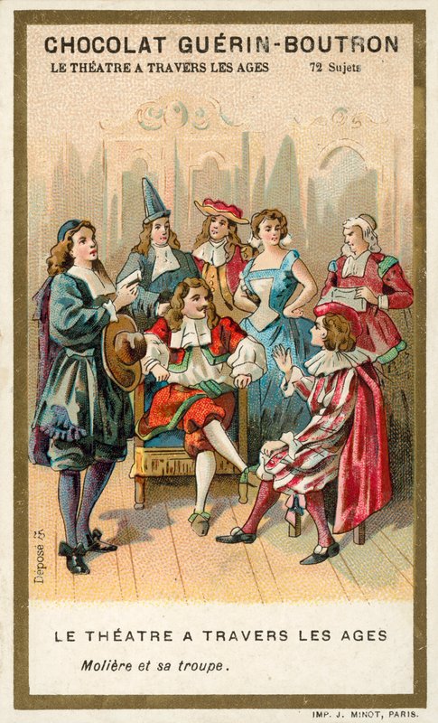 Moliere a jeho skupina herců (chromolitho) od French School