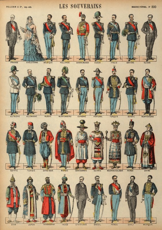 Monarchs of the World (barevná rytina) od French School