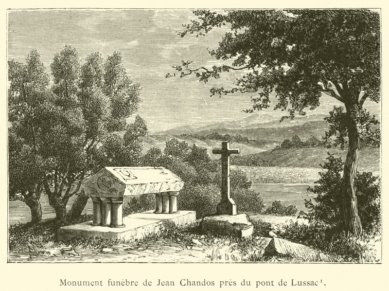 Pohřební pomník Jean Chandos poblíž mostu Lussac (rytina) od French School