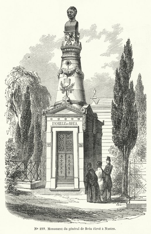 Památník v Nantes francouzskému generálu Jeanu Baptistovi Fidele Breaovi, popravenému revolucionáři během červnového povstání v Paříži v roce 1848 (rytina) od French School