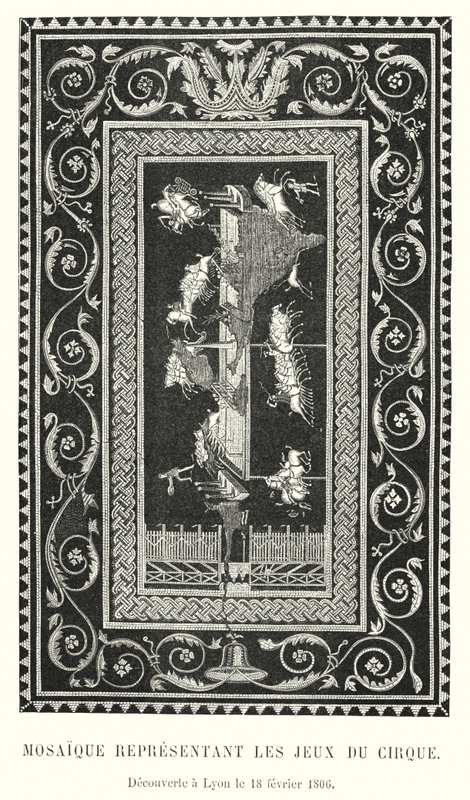 Mozaika představující cirkusové hry, objevená v Lyonu 18. února 1806 (rytina) od French School