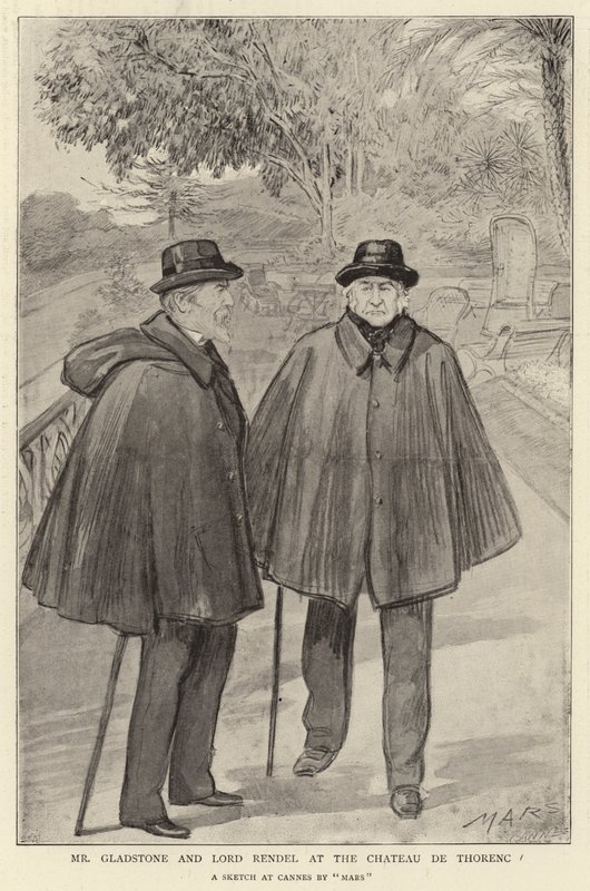 Pan Gladstone a lord Rendel na zámku de Thorenc (litho) od French School