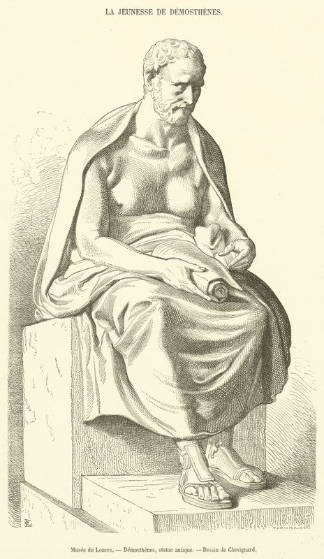 Musee du Louvre, Demosthenes, starožitná socha (rytina) od French School