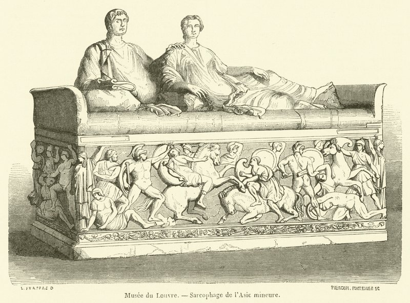 Muzeum Louvre, sarkofág Malé Asie (rytina) od French School