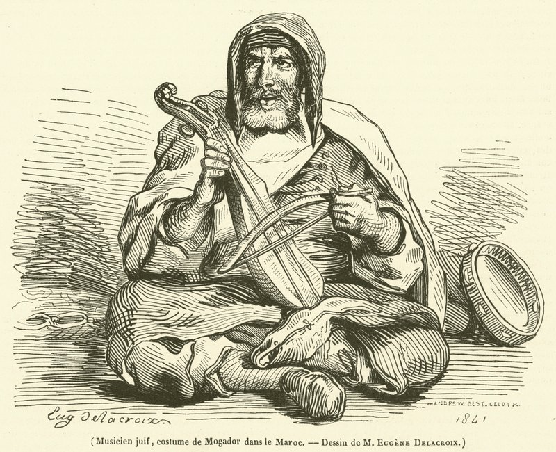 Židovský hudebník, kostým z Mogadoru v Maroku (rytina) od French School