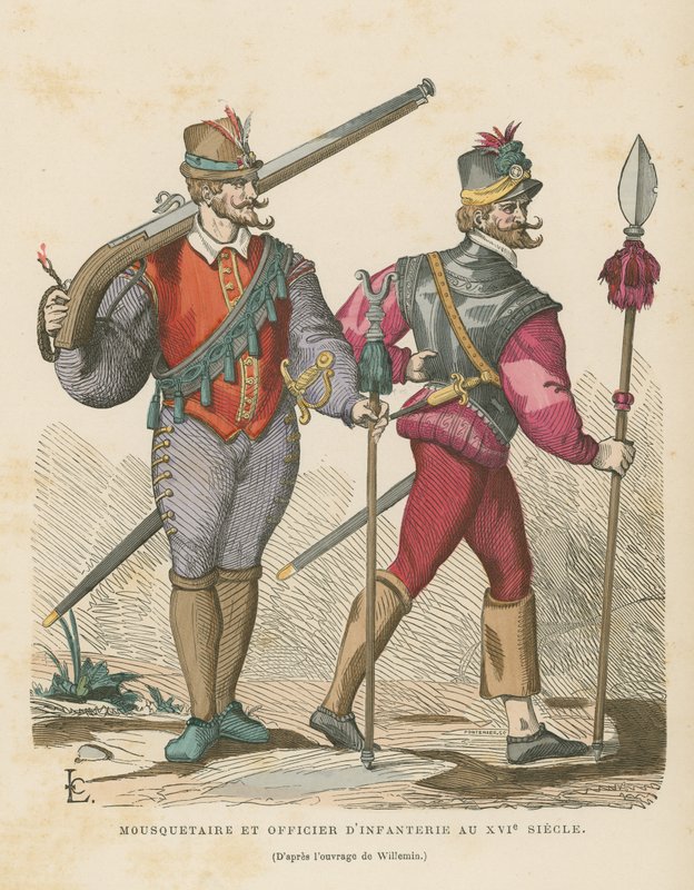 Mušketýr a důstojník pěchoty, 16. století od French School