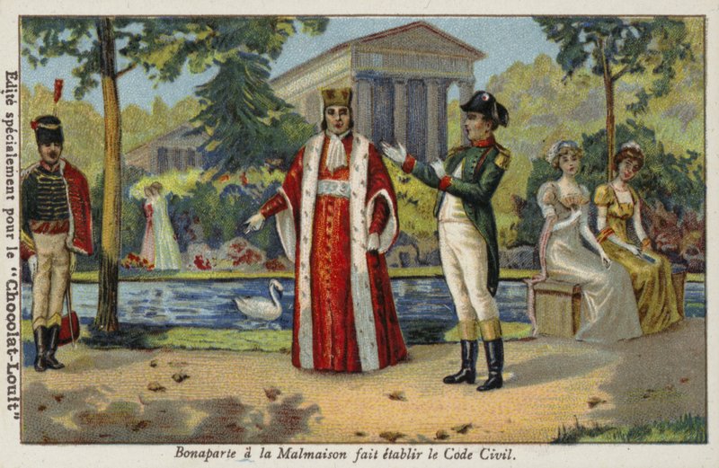 Napoleon Bonaparte ustanovující Napoleonský zákoník na zámku de Malmaison, Francie, 1804 od French School
