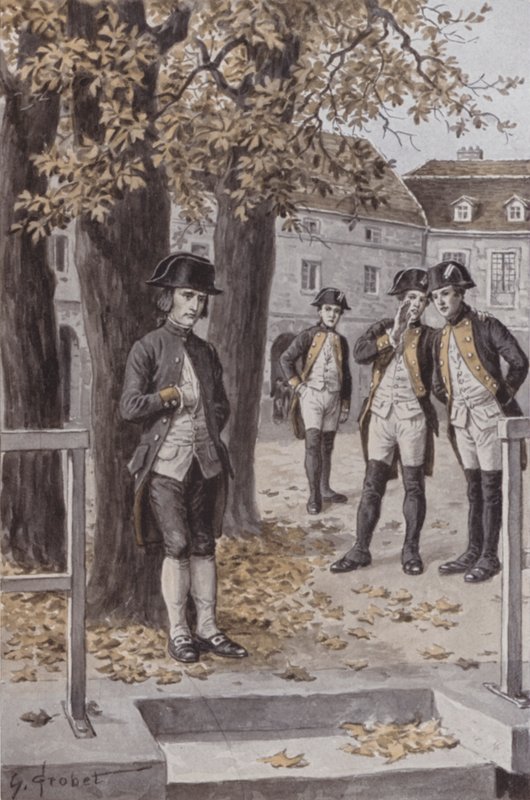 Napoleon v Ecole Militaire, Brienne (litografie) od French School