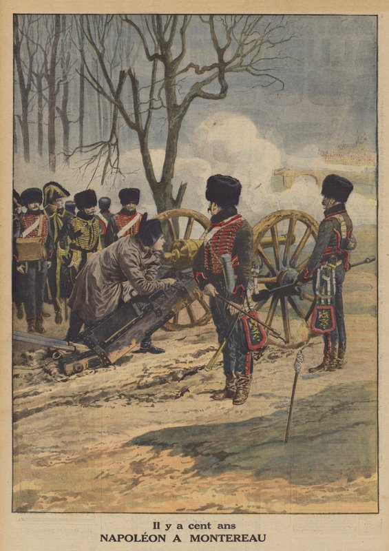 Napoleon v bitvě u Montereau (barevné lito) od French School
