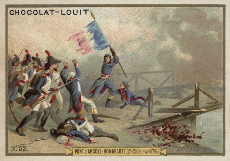 Napoleon v bitvě u mostu Arcole, Itálie, francouzské revoluční války, 15.–17. listopadu 1796 od French School
