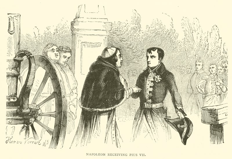 Napoleon přijímá Pia VII (rytina) od French School