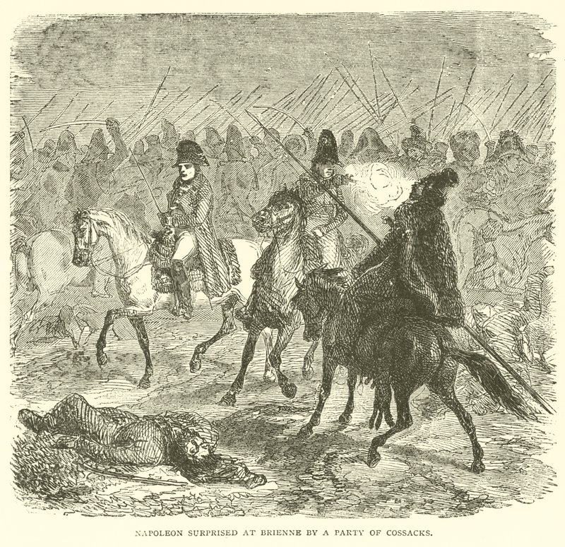 Napoleon překvapil u Brienne skupinou kozáků (rytina) od French School