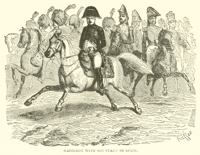 Napoleon se svým štábem ve Španělsku (rytina) od French School