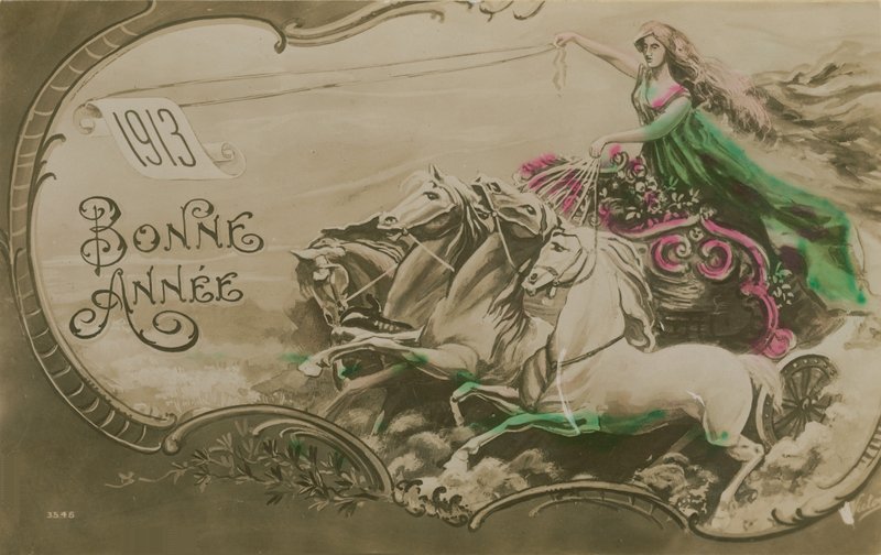 Novoroční přání, 1913. Pohlednice odeslaná v roce 1913. od French School