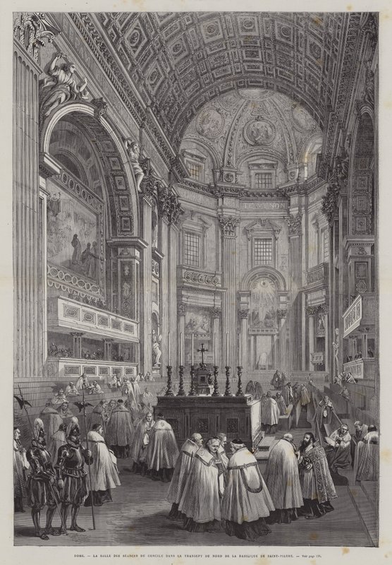 Severní transept baziliky svatého Petra, Vatikán, Řím, Itálie (rytina) od French School