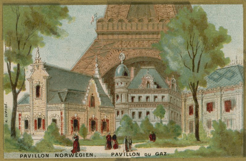 Norský a plynový pavilon na světové výstavě v Paříži od French School