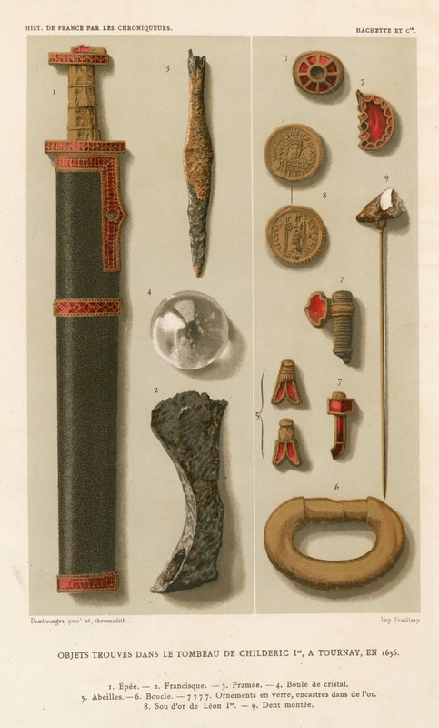 Předměty nalezené v hrobce Childerica I. v Tournay (viz také 161328, 172230 a 694817) od French School