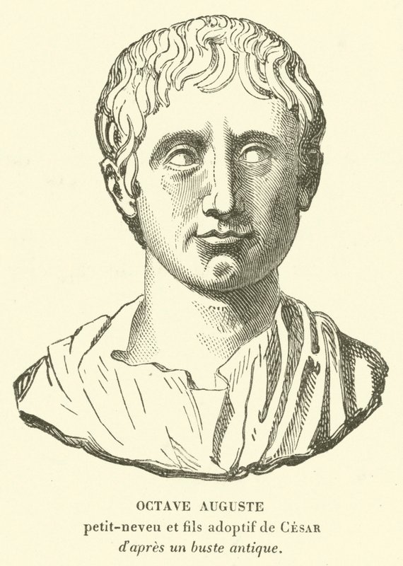 Octavian Augustus, prasynovec a adoptivní syn a dědic Julia Caesara (rytina) od French School