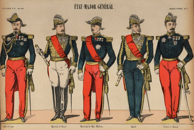 Důstojníci francouzského generálního štábu (barevná rytina) od French School