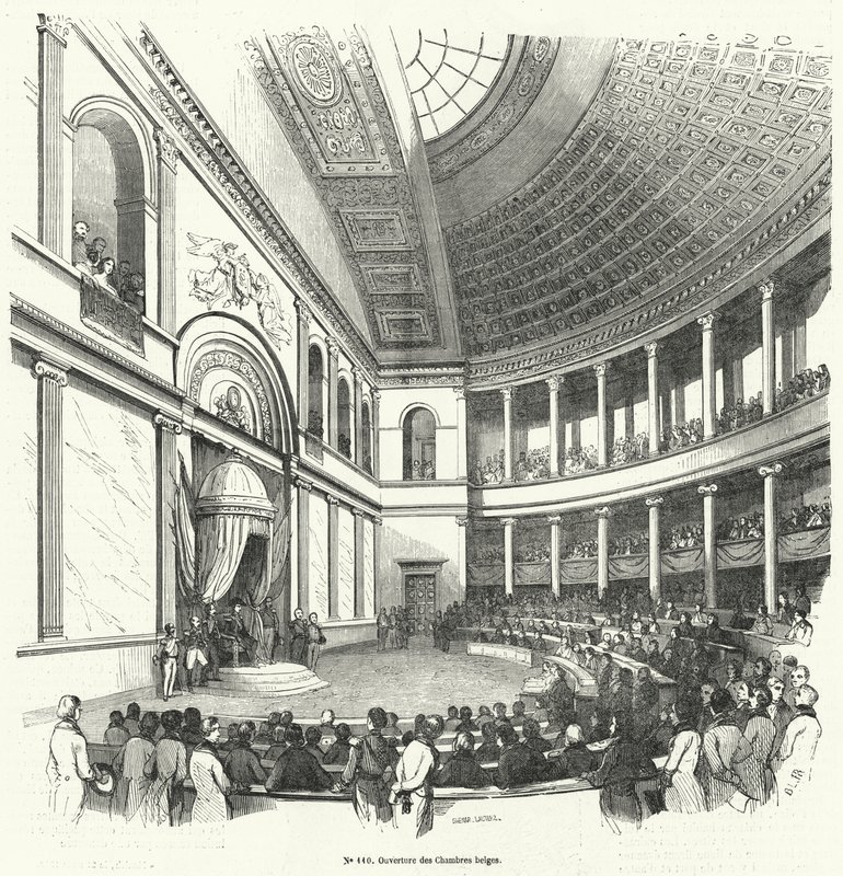 Otevření Poslanecké sněmovny, dolní komory belgického parlamentu (rytina) od French School