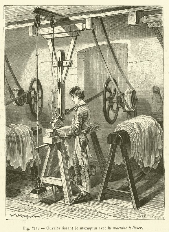 Pracovník hladící maroko pomocí hladícího stroje (gravírování) od French School