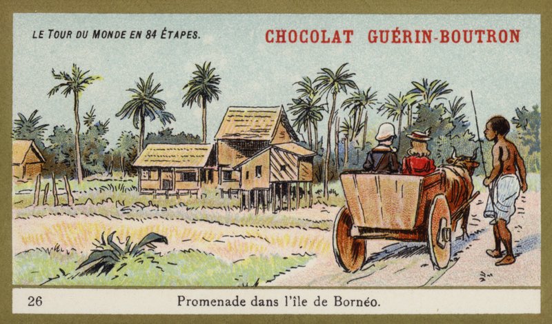 Jízda volským povozem na ostrově Borneo (chromolitho) od French School