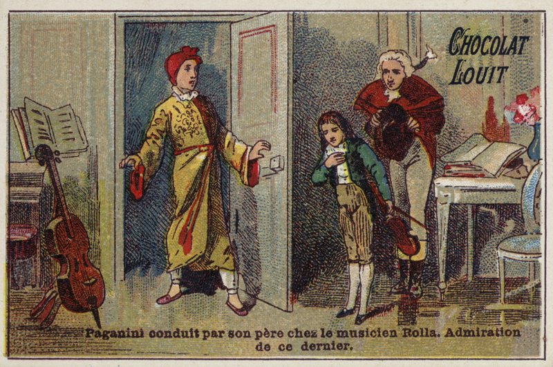 Paganiniho vzal jeho otec na setkání s hudebníkem Alessandrem Rollou od French School