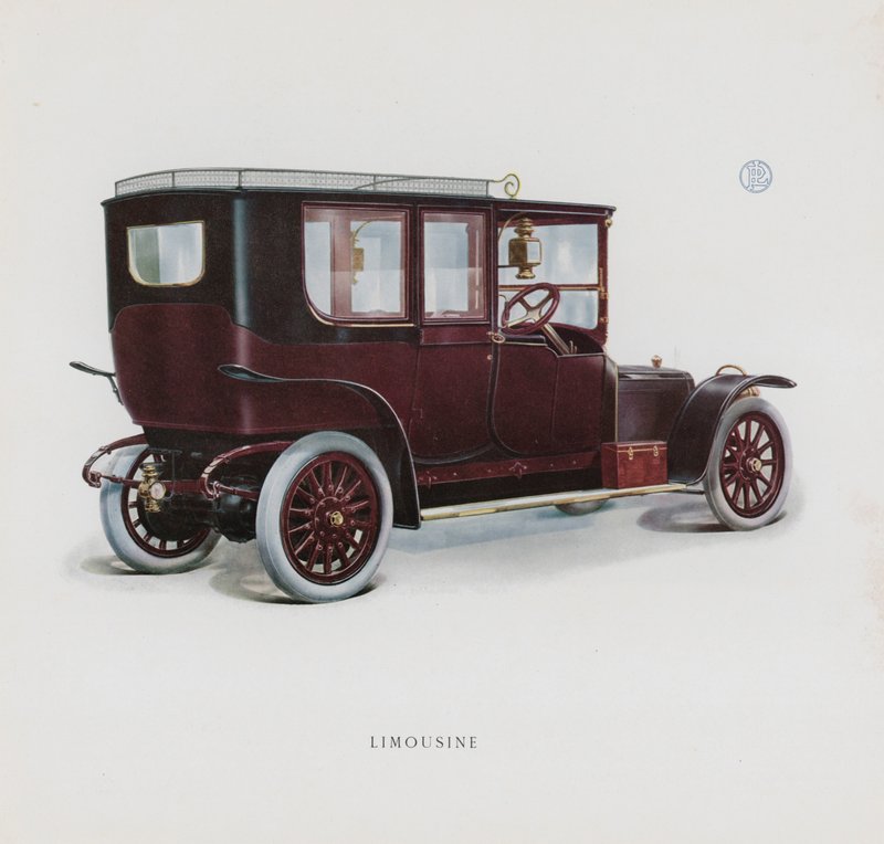 Stránka z katalogu Panhard & Levassor (barevné lito) od French School