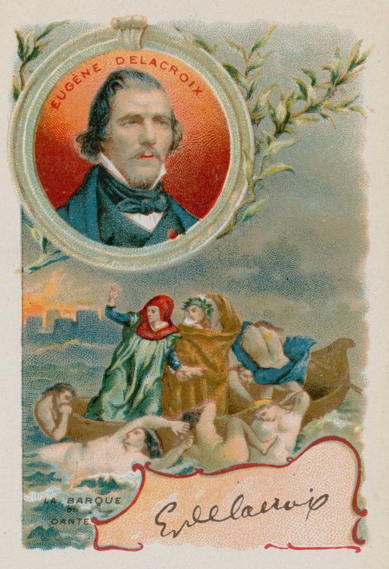 Malíř Eugene Delacroix s vyobrazením Danta a Virgila v pekle od French School