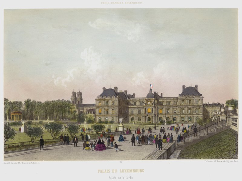 Lucemburský palác, fasáda v zahradě (barevné lito) od French School