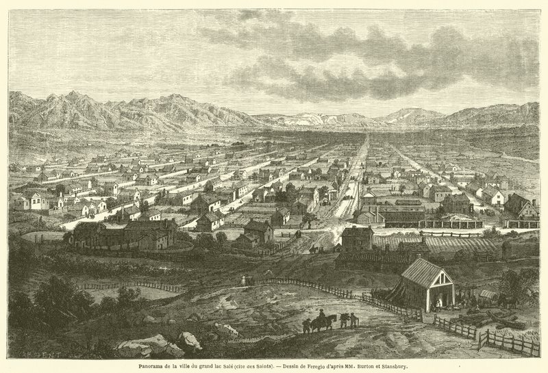 Panorama města velkého jezera Sale (město svatých) (rytina) od French School